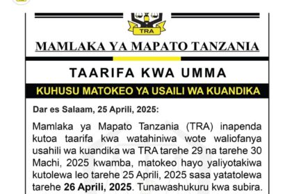 matokeo ya usaili wa kuandika TRA 2025