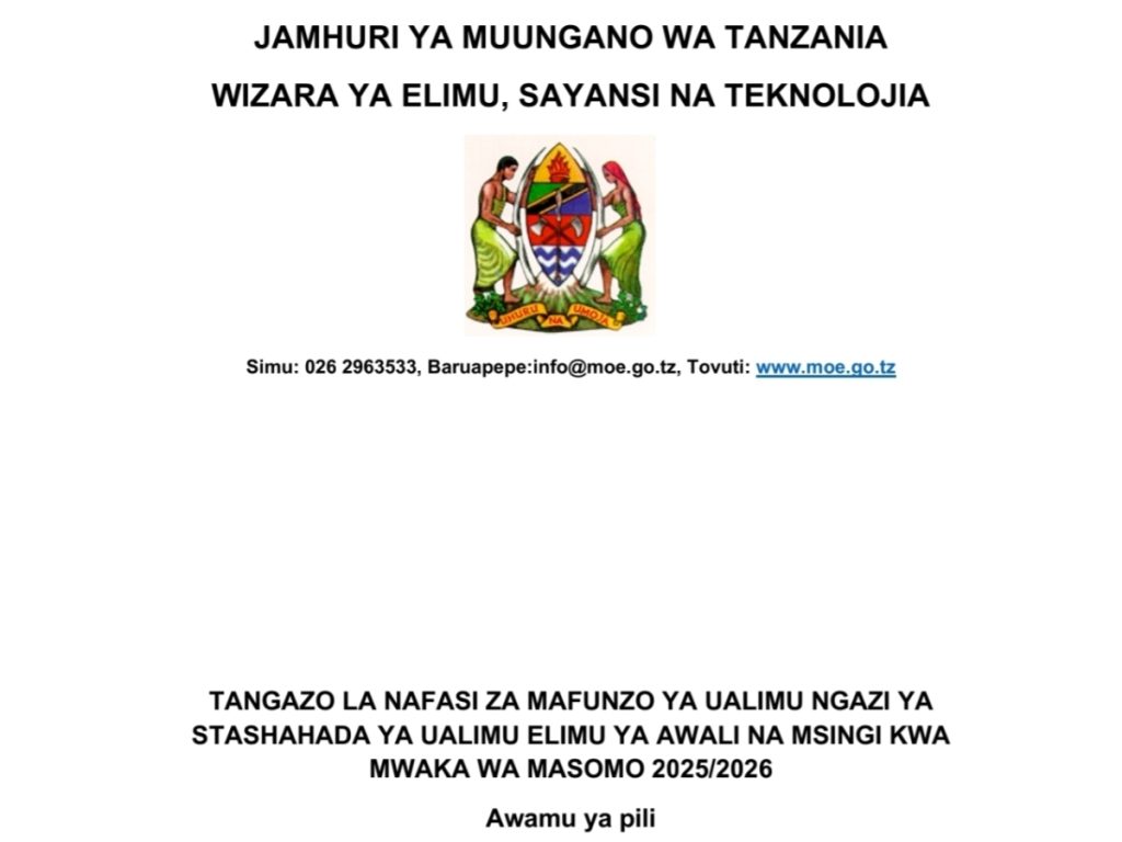 Nafasi ya Mafunzo ya Ualimu wa Awali na Msingi 2025 - 2026